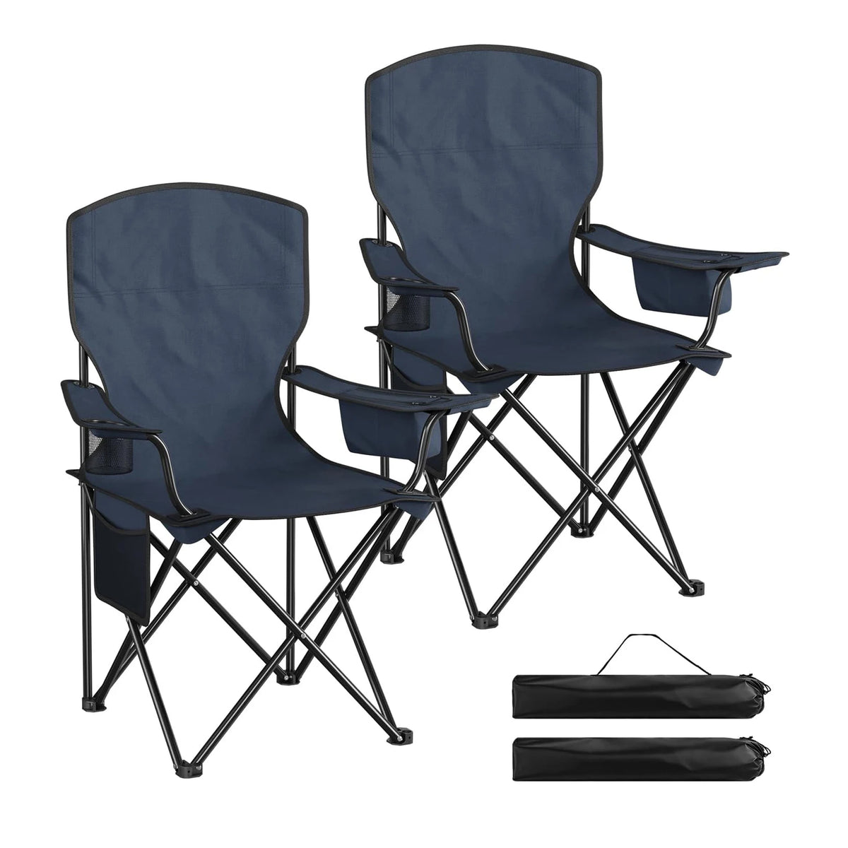 Opvouwbare campingstoelen – Set van 2 – Met bekerhouder en koelvak – Inclusief draagtassen