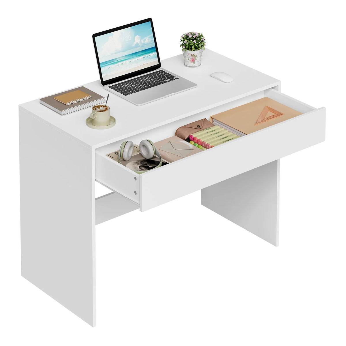 White Computer Table with 1 Drawer Storage 100x50x75cm PC Laptop Table Office Desk Workstation for Living Room Home Office Study