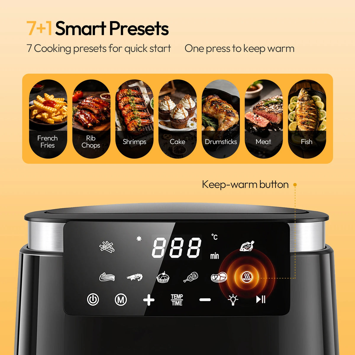 LLIVEKIT 5.5 L Air Fryer with Keep Warm Function 7 Cooking Programmes Viewing Window Interior Light Energy Efficient Oil Free for Kitchen