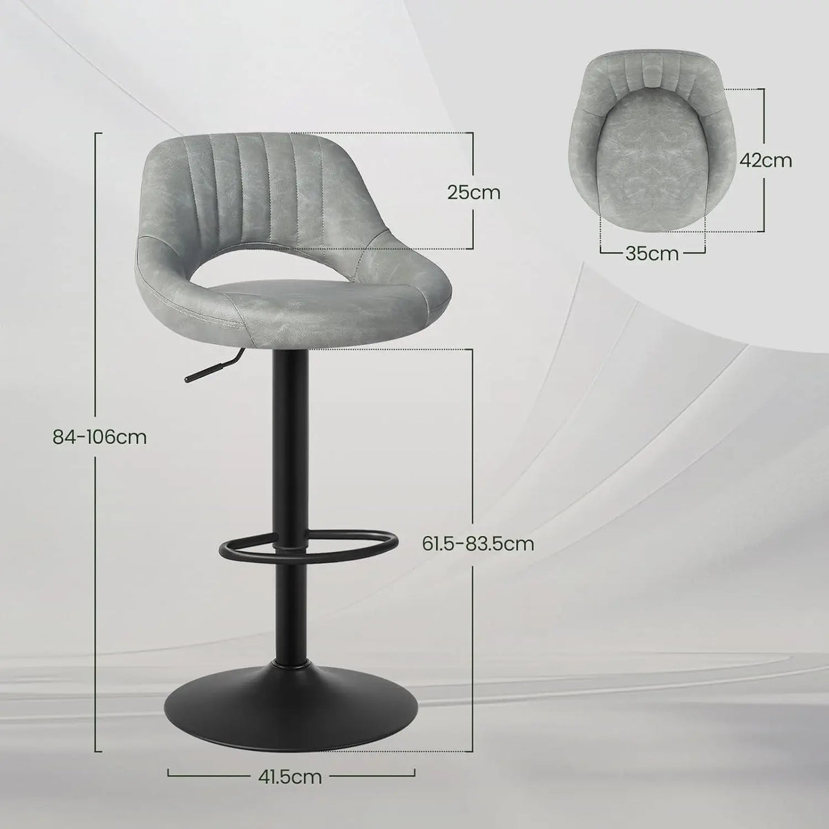Eugad 2PCs/SET Height-Adjustable Faux Leather Bar Stools with Backrest 360° Rotatable Swivel Lifting Kitchen Bistro Stool Home Decor
