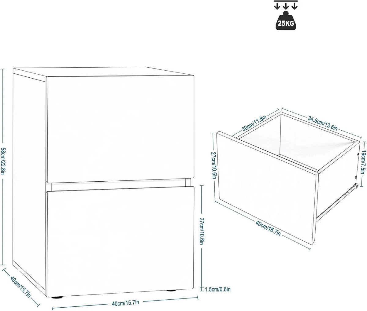 EUGAD Bedside Table Side Table with Large Storage Space Chest of Drawers Wooden Table for Bedroom Living Room