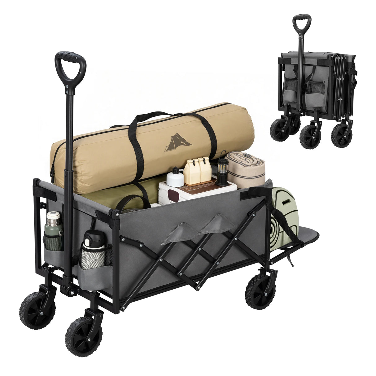 BukkitBow opvouwbare bolderkar met verlengbare achterklep, 110L, inklapbaar transportmiddel voor tuin en kluswerk