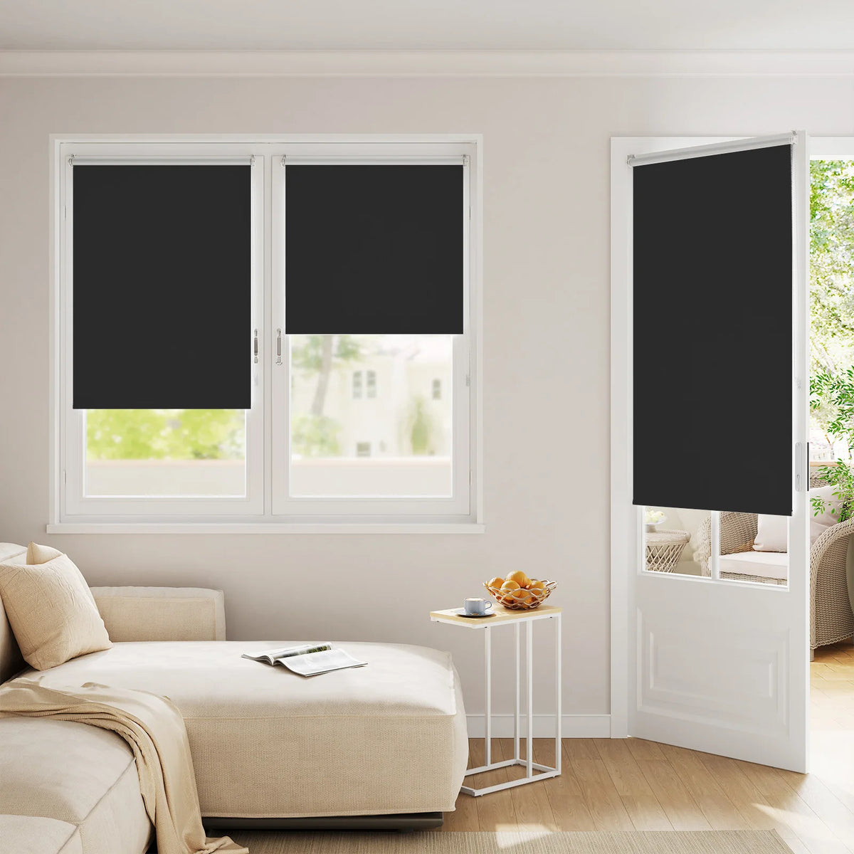 WOLTU Blackout Roller Blind Thermal Roller Blind No Drilling Required Side Pull Sun Protection Opaque Privacy for Windows Doors