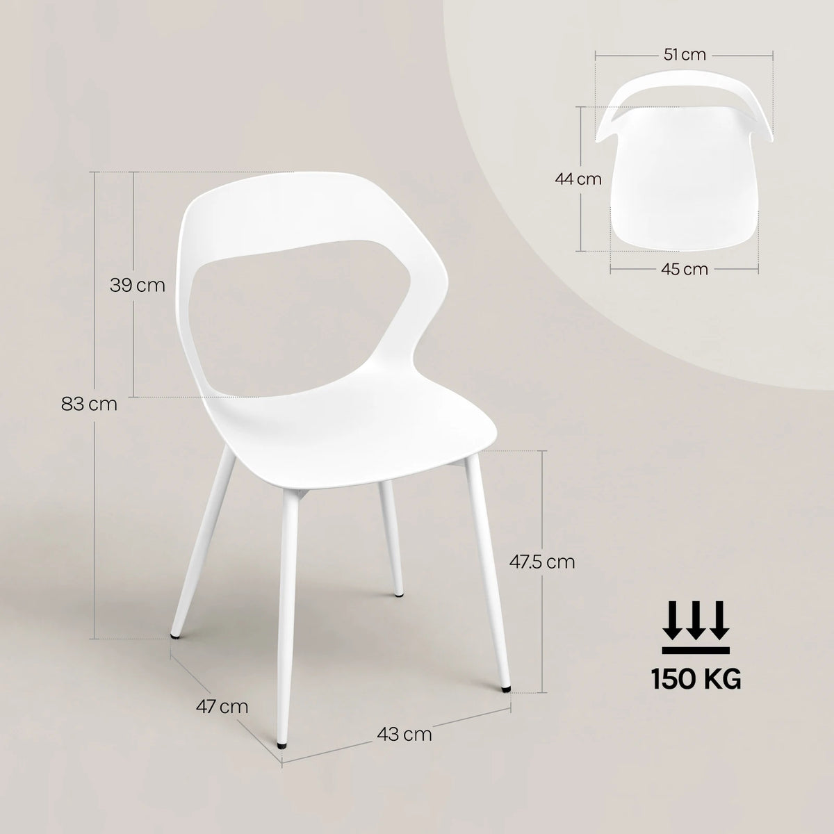 WOLTU 4PCS/Set Dining Chairs Modern Kitchen Chairs with PP Seat and Metal Legs Ergonomic Cut-Out Back Design for Dining Room Living Room
