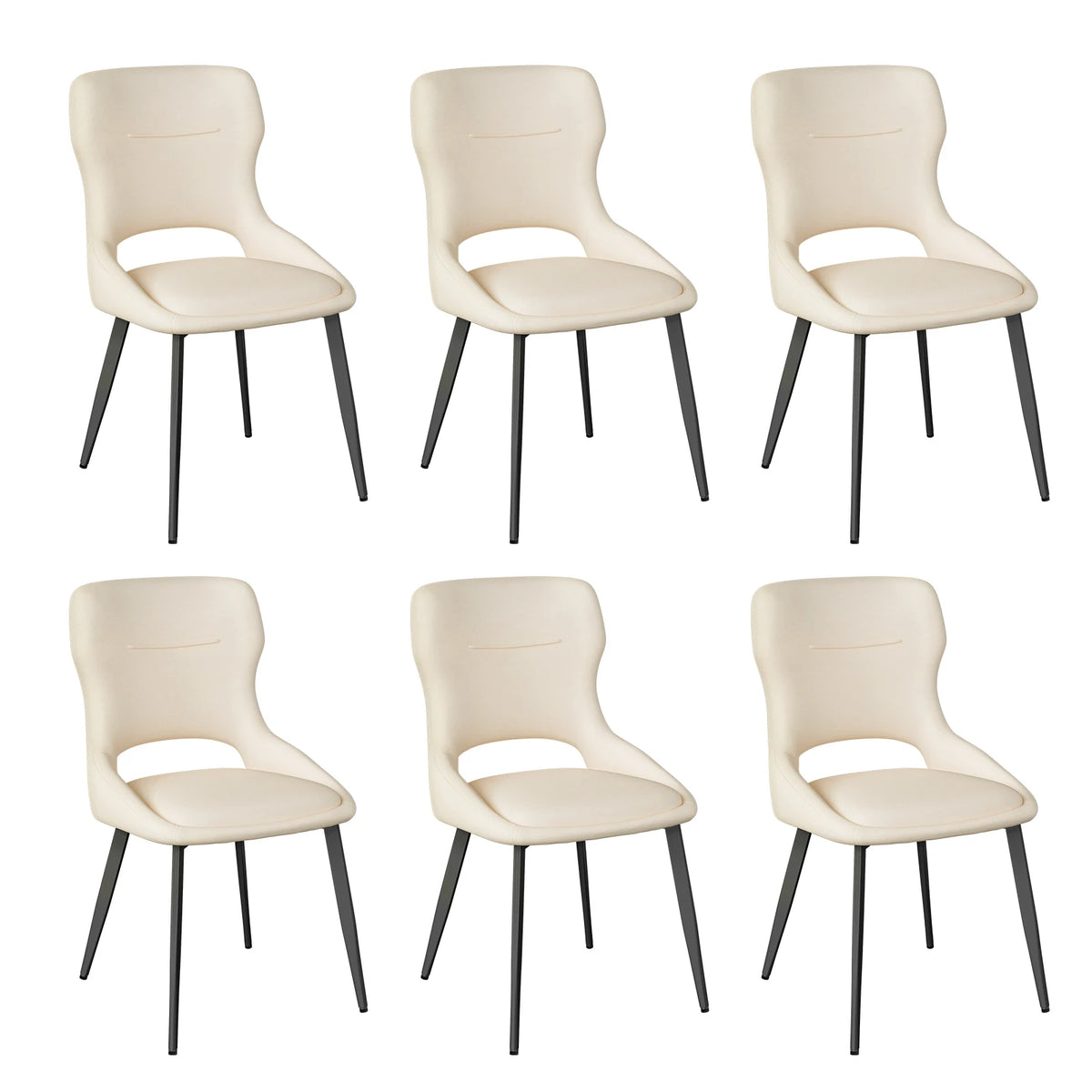 Eetkamerstoelen set van 6 – Chenille bekleding – Gebogen rugleuning – Metalen poten