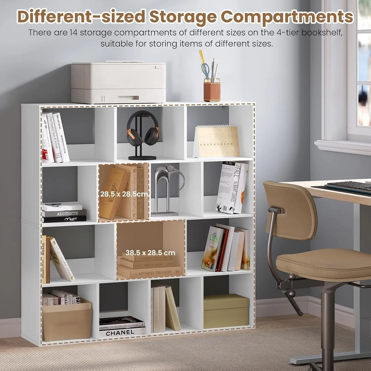 Cube Bookcase Storage Shelf with 14 Compartments Space Saving for Living Room Study Office 120 X 30 X 120 cm
