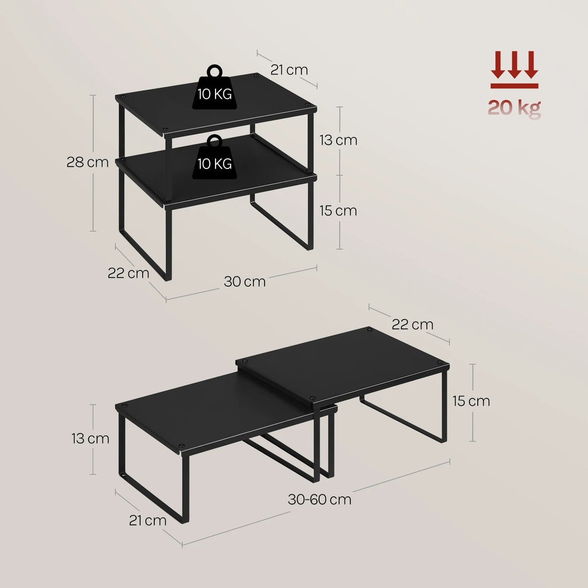 WOLTU 2PCS/Set Extendable Spice Rack Stackable Adjustable Kitchen Organizer for Utensils Countertop Metal Storage Rack for Fridge Household