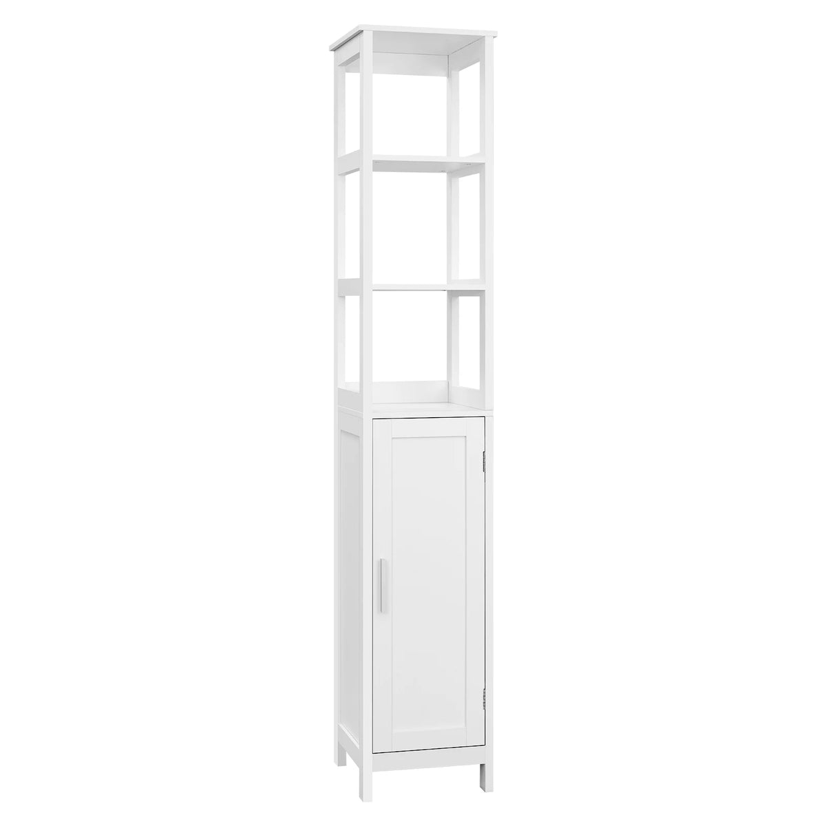 Smalle badkamerkast – Wit – 30 x 30 x 163 cm – 3 open vakken en deur