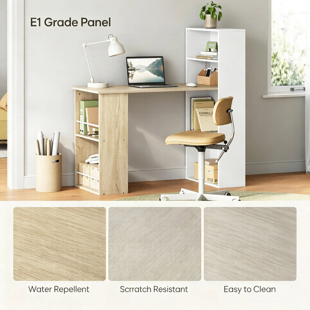 EUGAD 122x120x55cm Computer Office Desk Modern Corner Study Writing Work Table with Storage Shelves for Living Room Home Office