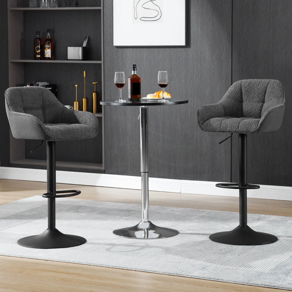 WOLTU 2PCS/Set Height-Adjustable Bar Stools Bistro Counter Stool with Rotable Padded Footrest Chenille Cord Kitchen Chairs