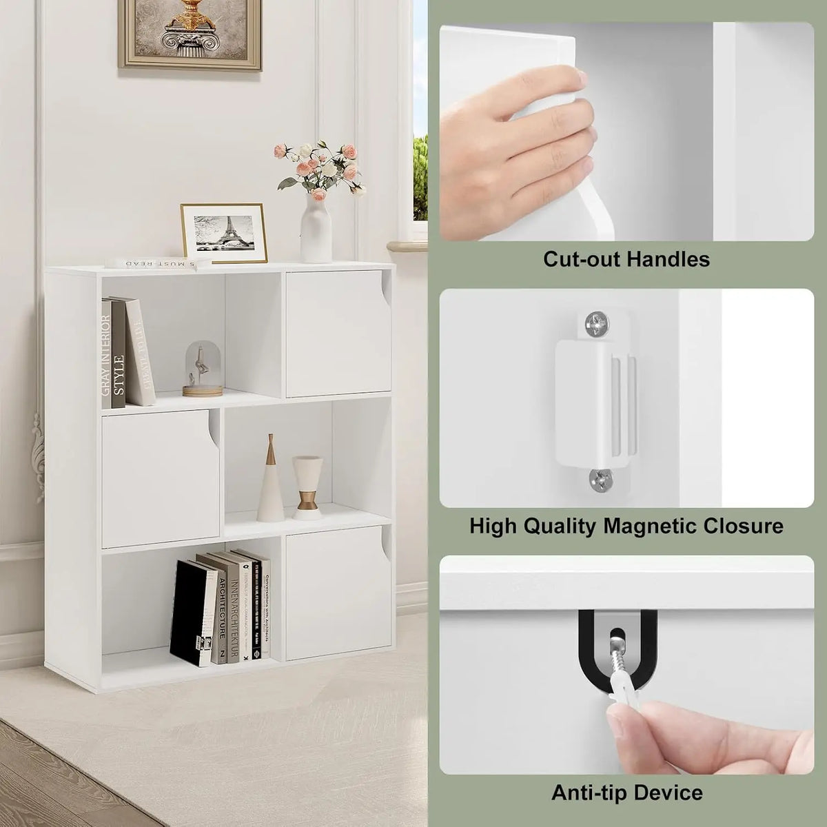 White/Light Oak Bookcase Bookshelf Standing Shelf with 6 Cubes Storage Organizer for Room Divider Office Study Living Room