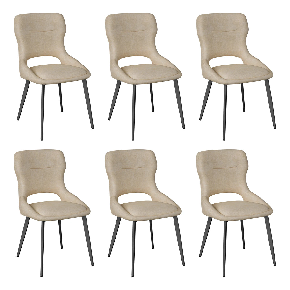 Eetkamerstoelen set van 6 – Chenille bekleding – Gebogen rugleuning – Metalen poten