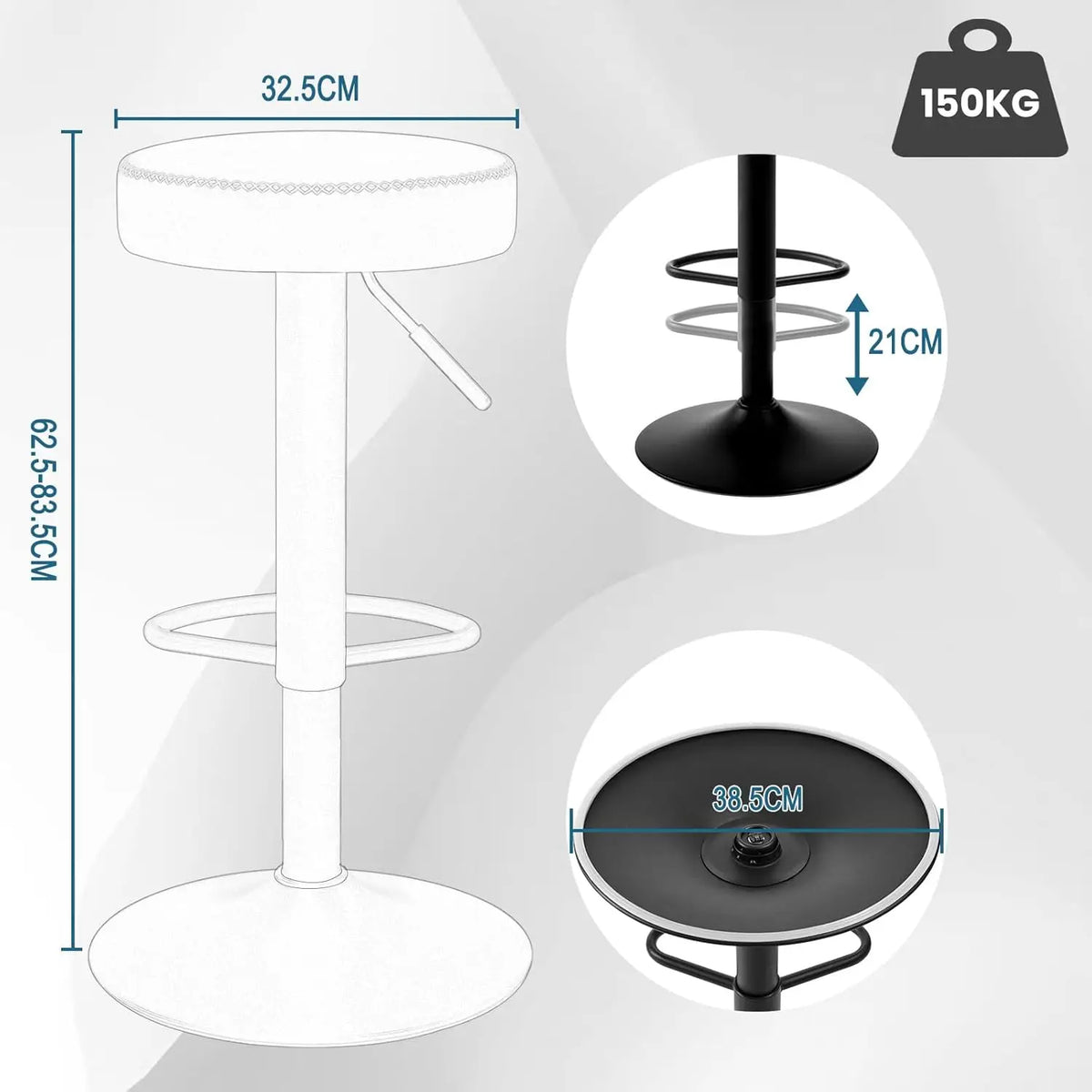 EUGAD 2PCS Swivel Kitchen Stools Round Bar Stools with Footrests Non-Slip Base Height Adjustable Counter Chair for Bistro Bar Kitchen