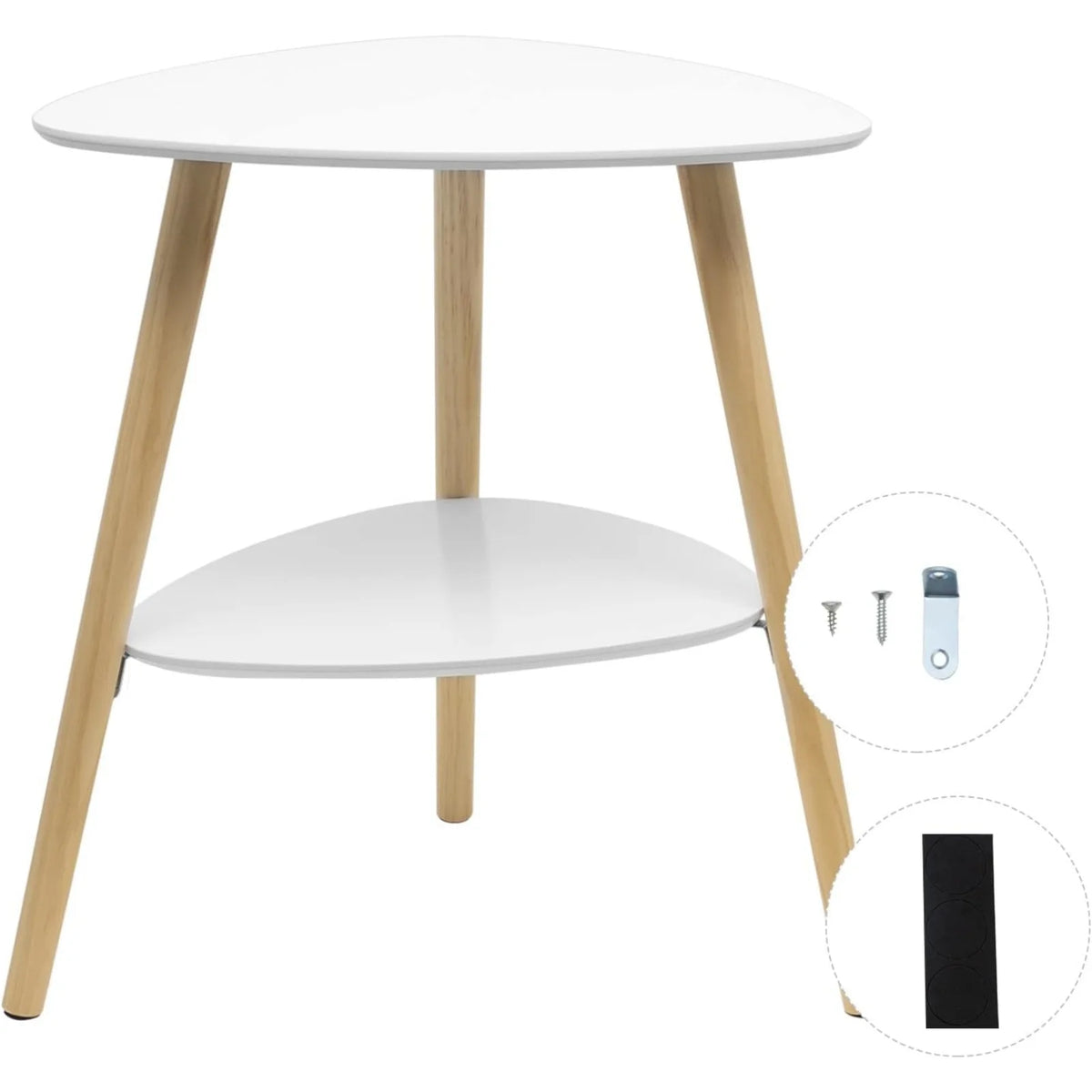 Witte bijzettafel – 2 bladen – Houten poten – 55 cm hoog