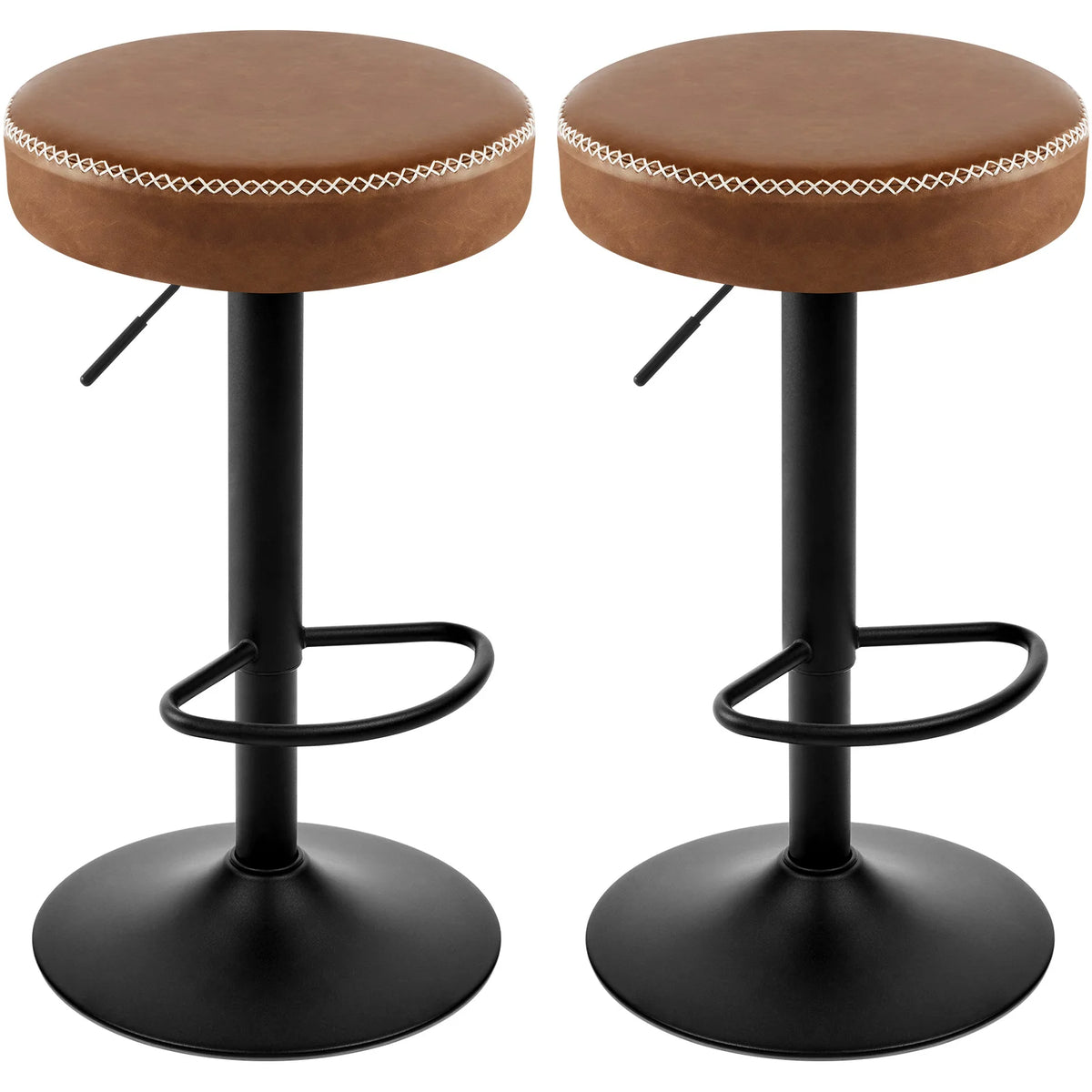 EUGAD 2PCS/SET Faux Leather Bar Stool Height Adjustable Bistro Counter Stool with Footrest Vintage Swivel High Kitchen Island Stool
