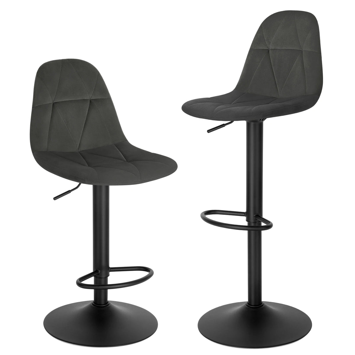 EUGAD 2PCS/SET 360° Swivel Bistro Stools High Chair Velvet Bar Stools with Backrest Height-Adjustable Counter Stools for Home Kitchen Bar