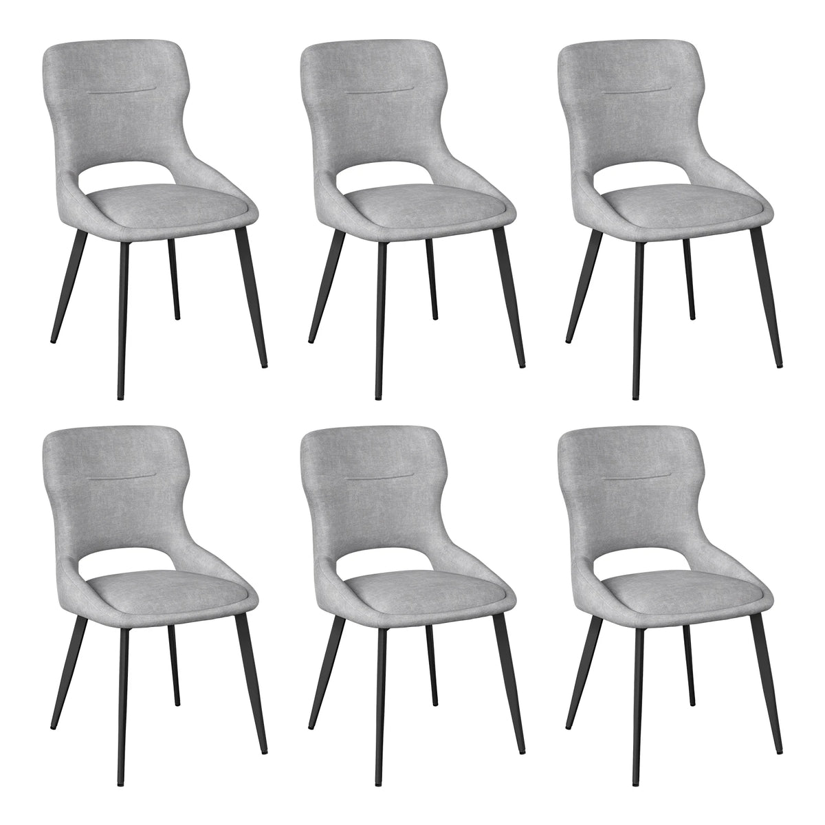 Eetkamerstoelen set van 6 – Chenille bekleding – Gebogen rugleuning – Metalen poten