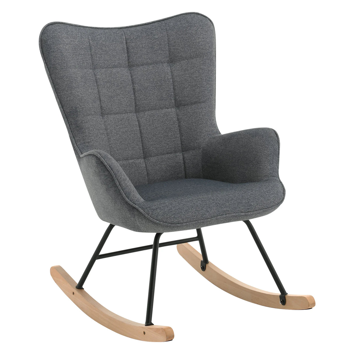 Velvet schommelstoel van BukkitBow in Scandinavische stijl, ergonomisch ontwerp met zachte bekleding en houten frame.