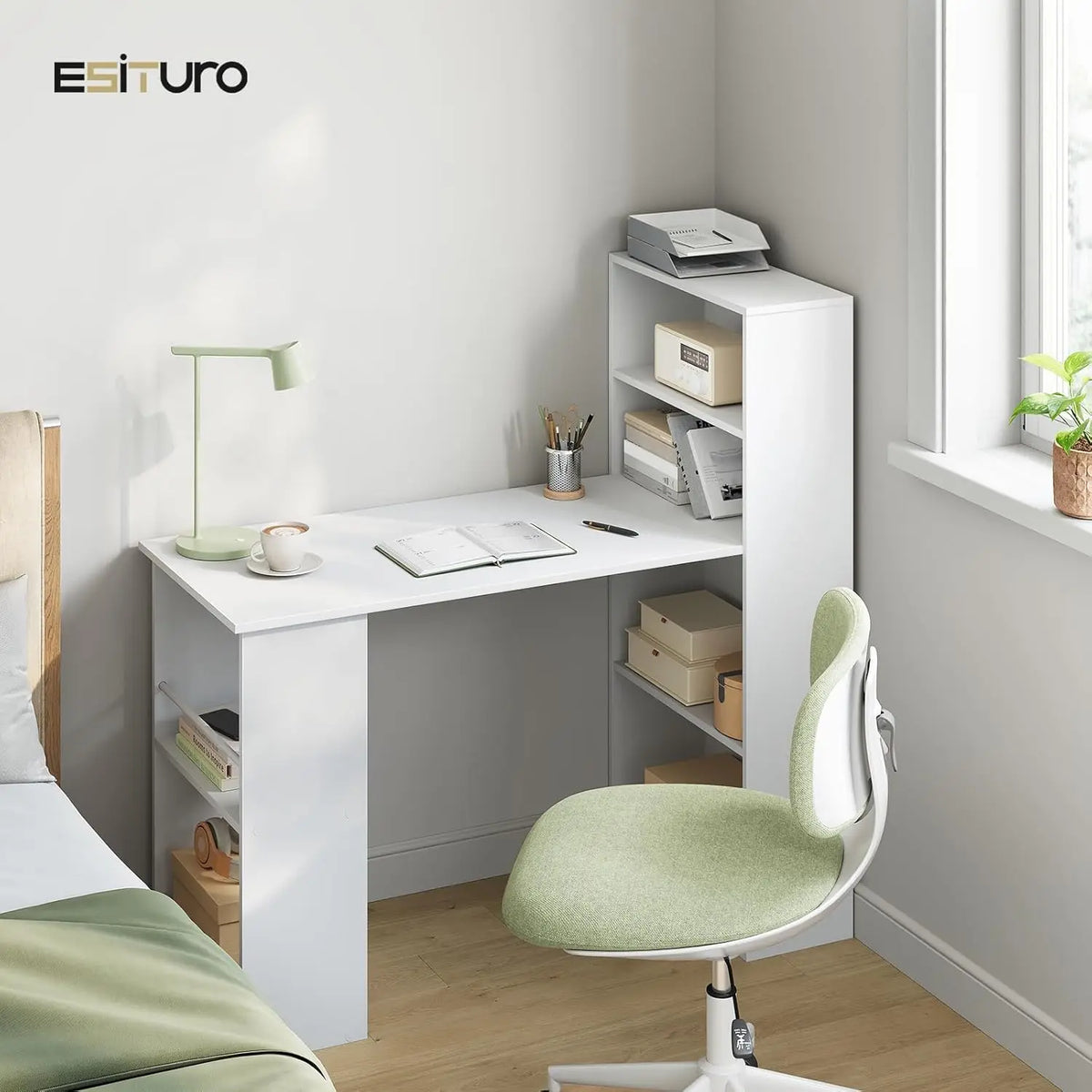 EUGAD 122x120x55cm Computer Office Desk Modern Corner Study Writing Work Table with Storage Shelves for Living Room Home Office