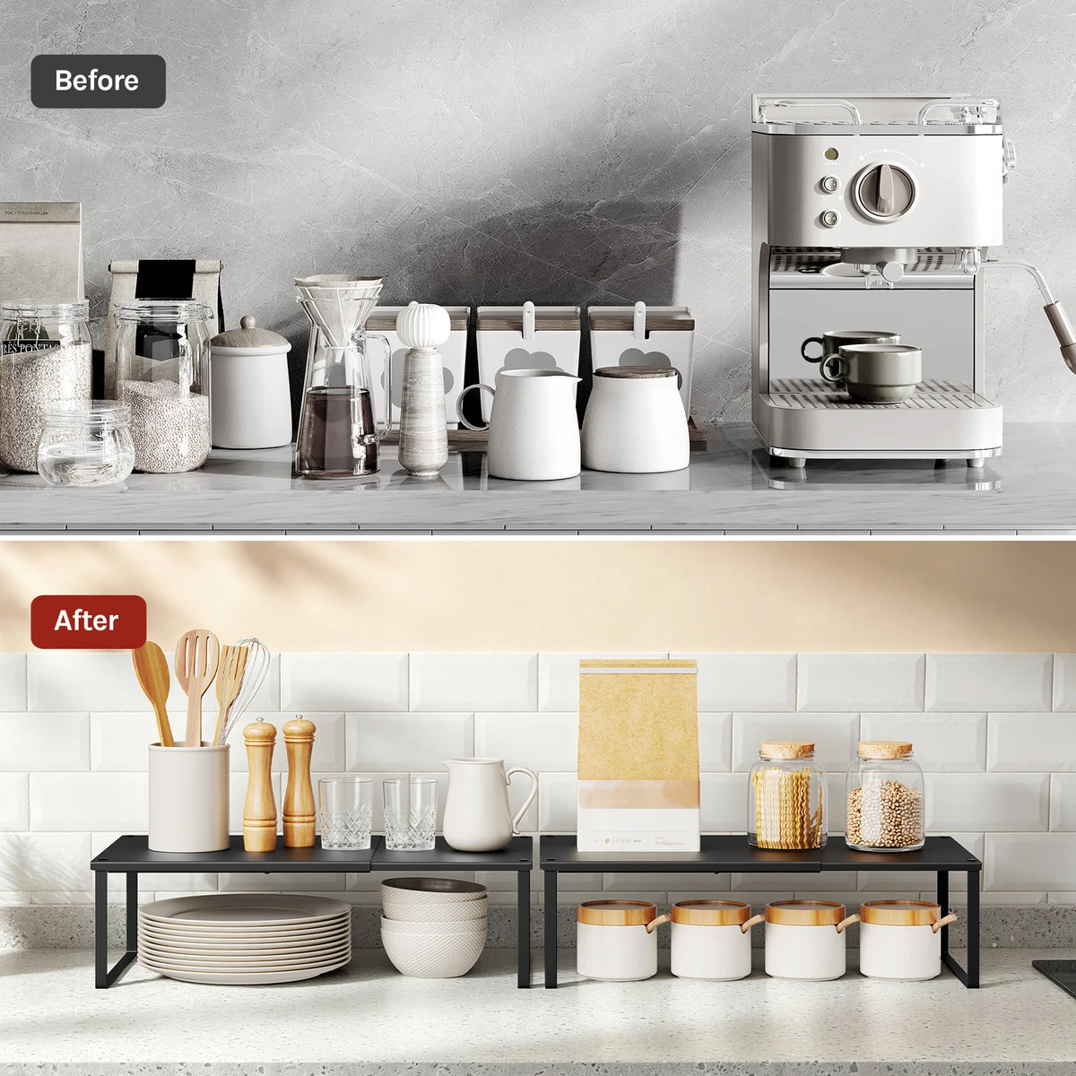 WOLTU Extendable Shelves Kitchenware Storage Rack Metal Spice Organizer Adjusts from 30-45cm for Worktop Kitchen Household Home