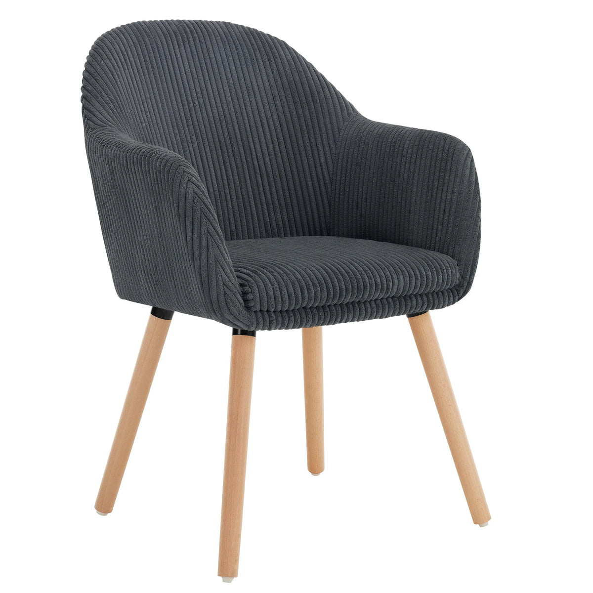 Eetkamerstoel met armleuningen – Ribstof – Houten poten – Zithoogte 49 cm