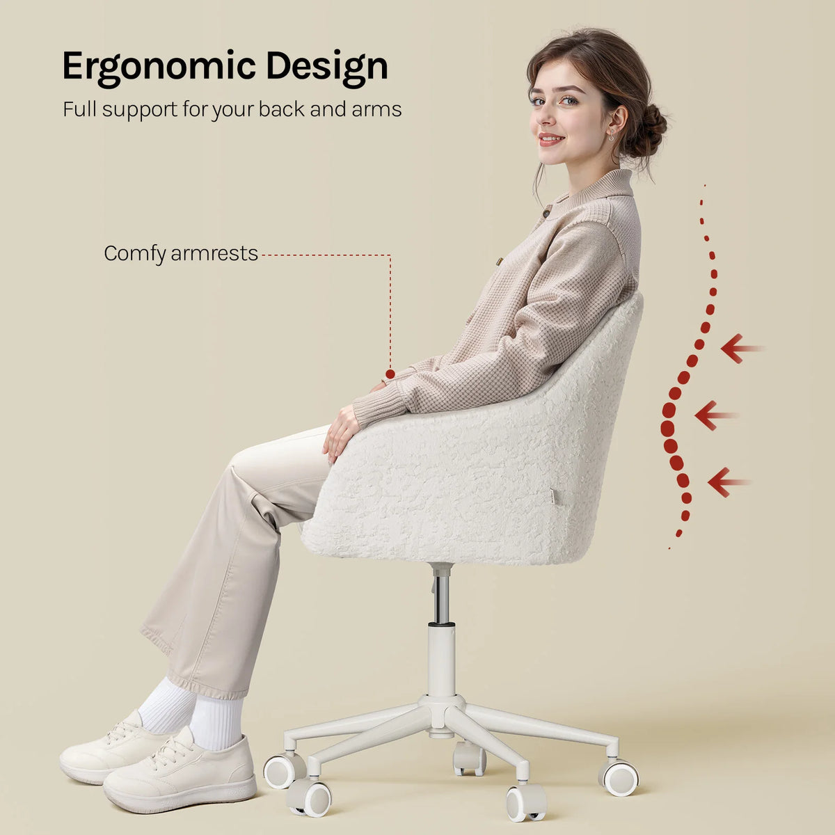WOLTU Swivel Office Chair Chenille Makeup Chair Height Adjustable Ergonomic Gaming Chairs with High Back Desk Chair Liftable