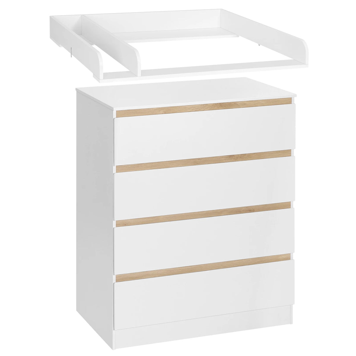 Babycommode met 4 lades – Afneembaar aankleedopzetstuk – 80 cm breed – Wit