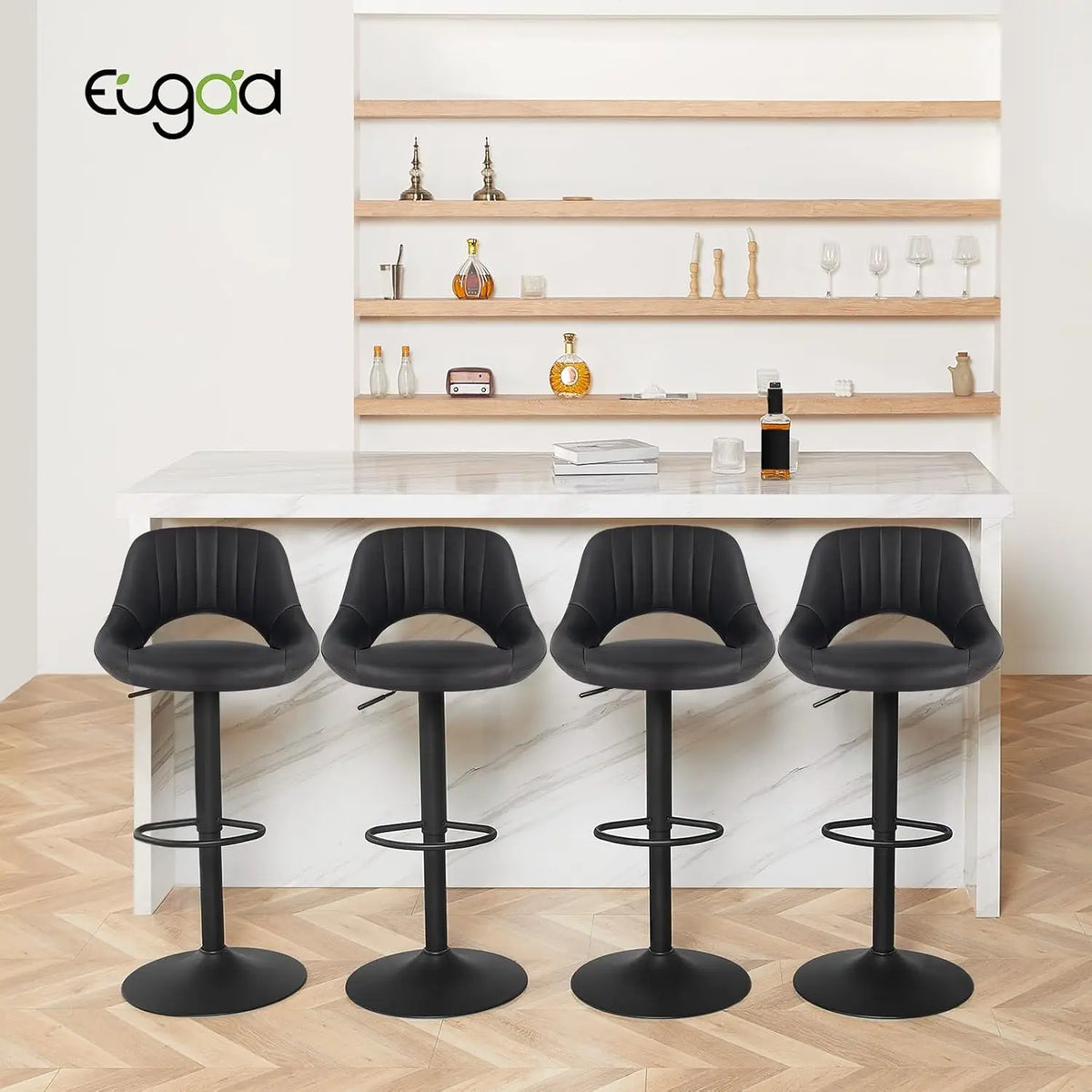 Eugad 2PCs/SET Height-Adjustable Faux Leather Bar Stools with Backrest 360° Rotatable Swivel Lifting Kitchen Bistro Stool Home Decor