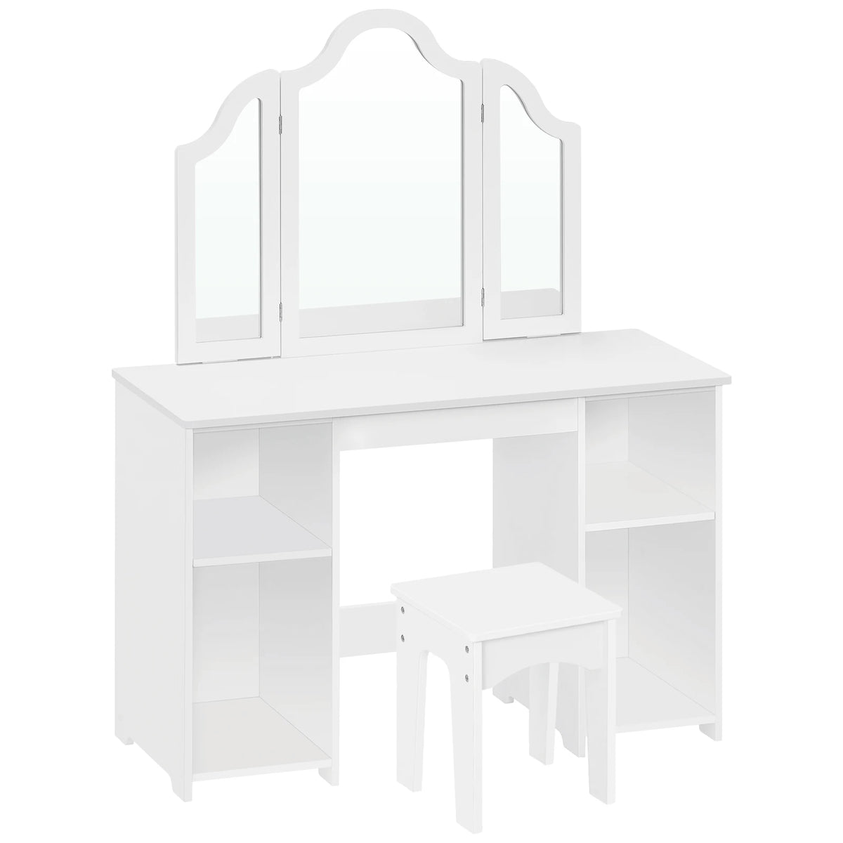 WOLTU Children's Dressing Table with Stool Mirror Wooden Small Dressing Table with Adjustable Shelves Girls Cosmetic Table White