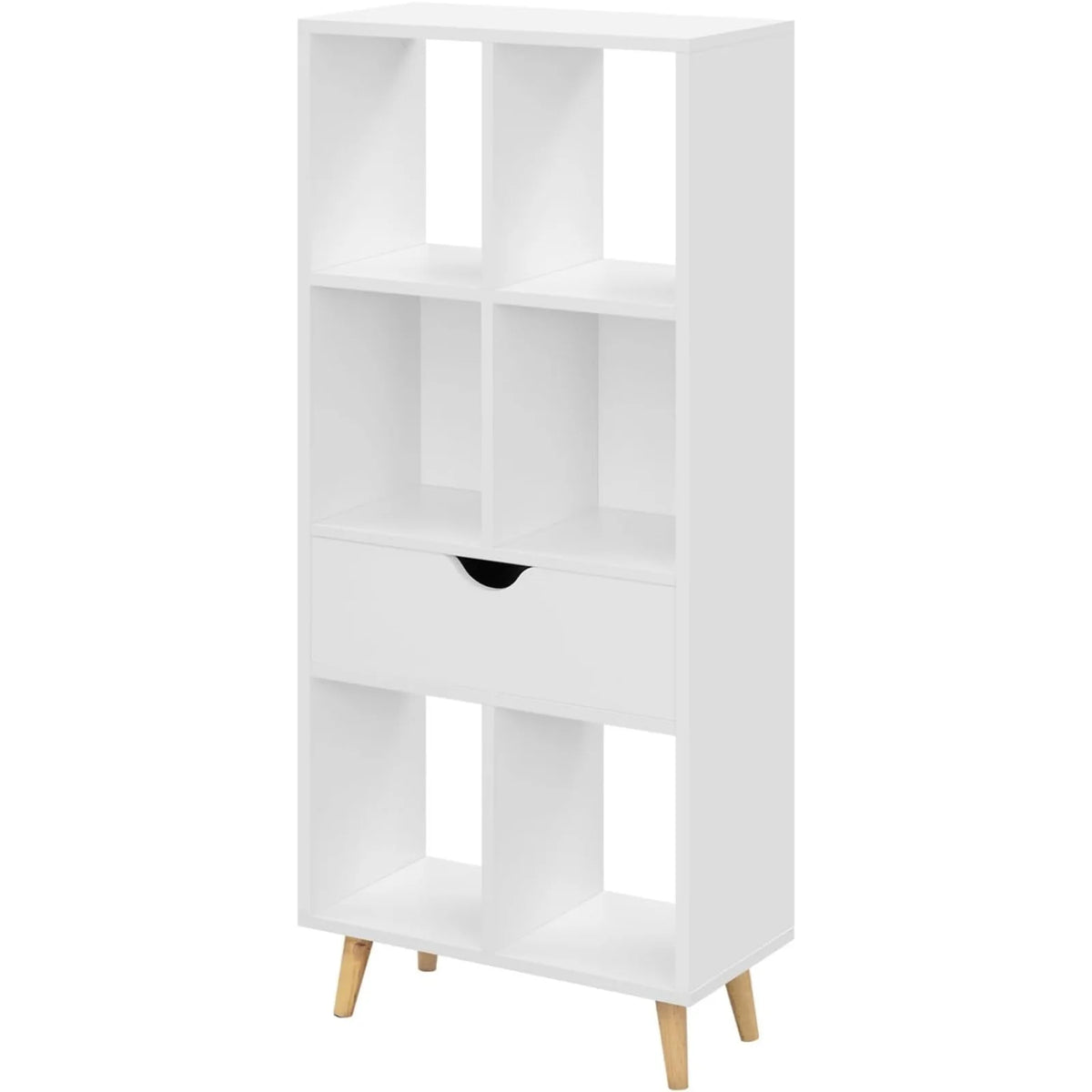 Witte boekenkast met lade – 6 open vakken – 50 x 24 x 121 cm