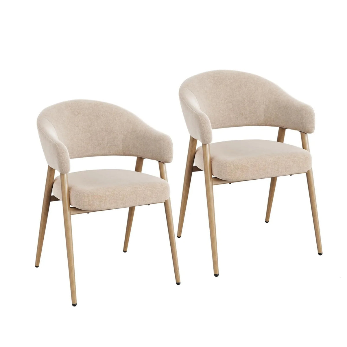Eetkamerstoelen chenille – Set van 2 – Gebogen rugleuning – Metalen poten in houtlook