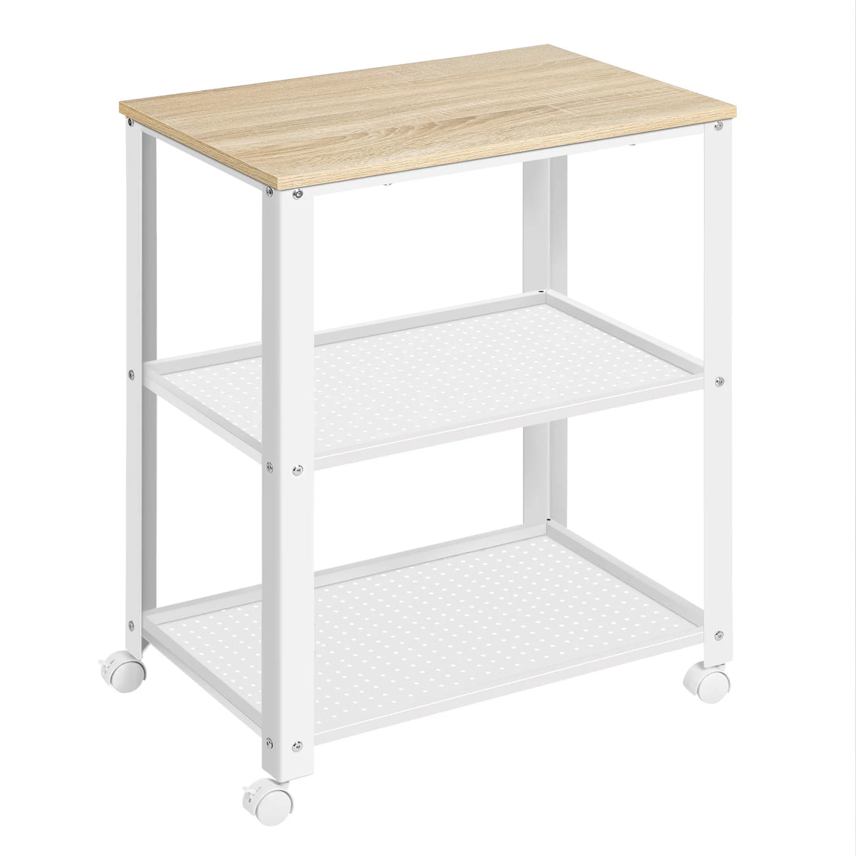 Keukentrolley op wielen – 3 niveaus – 60 x 40 x 76 cm – Wit en lichteiken