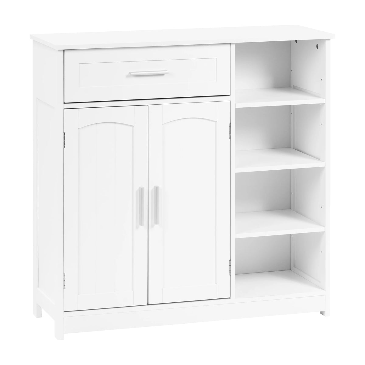 Staande badkamerkast – Lade en 2 deuren – Open vakken – Wit, 80 cm breed