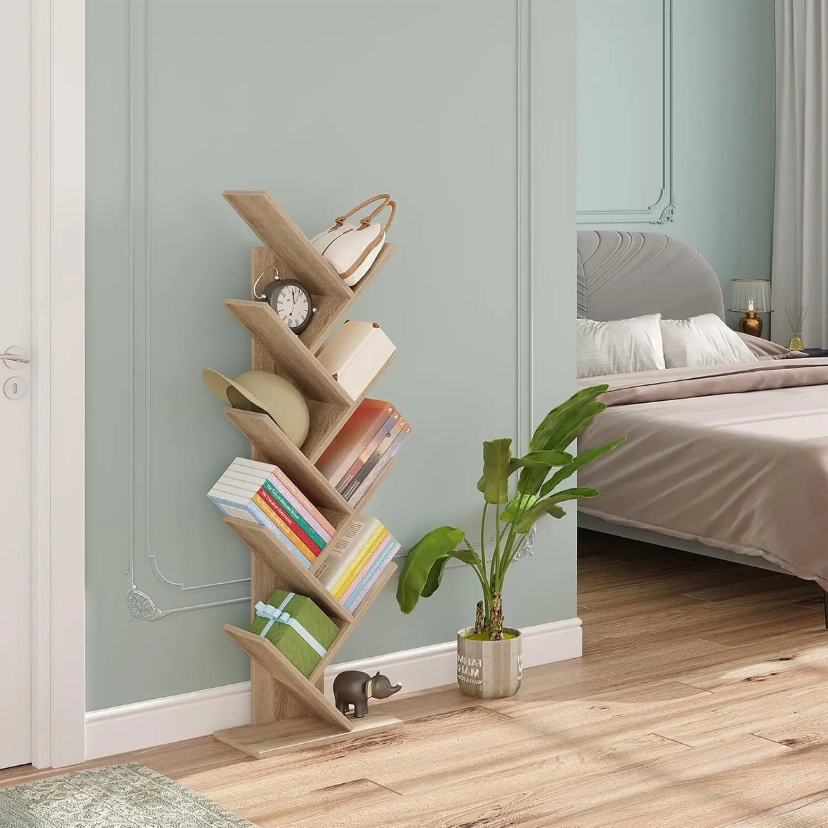 EUGAD Tree Bookcase Storage Shelf CD/DVD Shelf 40 X 20 X 127 cm with 9 Shelves Space-Saving for Study Living Room
