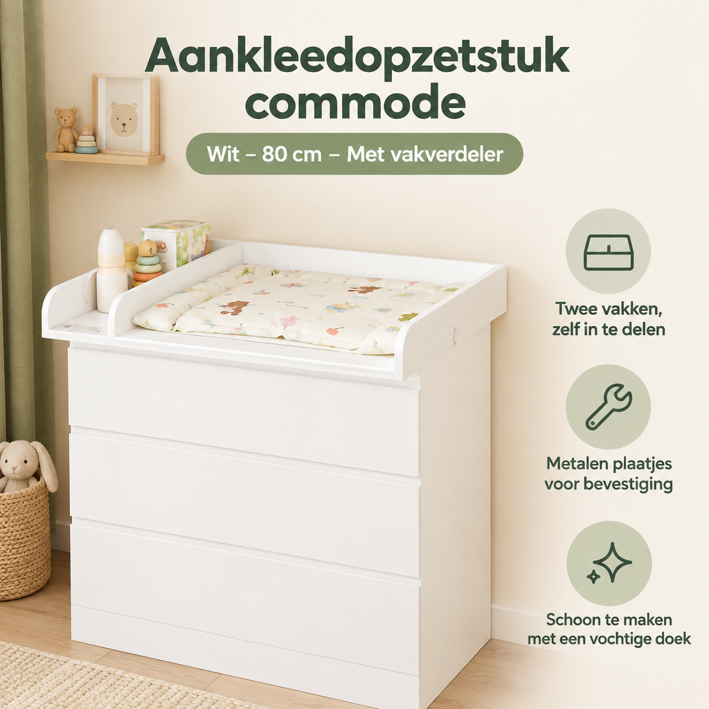 Praktische toepassing en keuzehulp voor aankleedopzetstuk commode