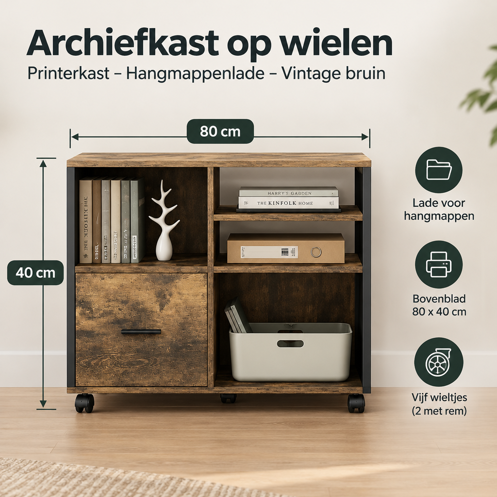 Afmetingen en productspecificaties van archiefkast op wielen