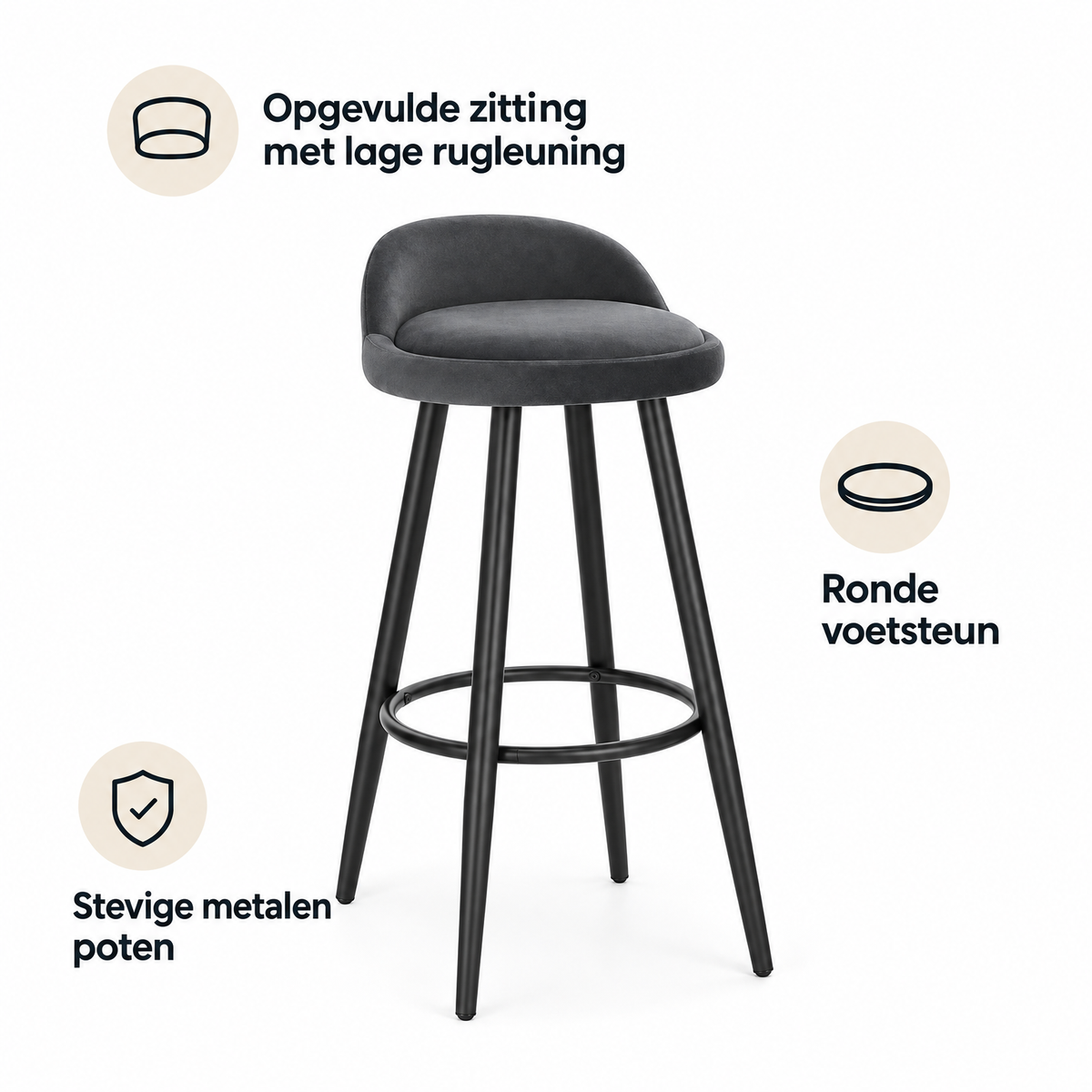 Belangrijkste voordelen en eigenschappen van barkruk met lage rugleuning