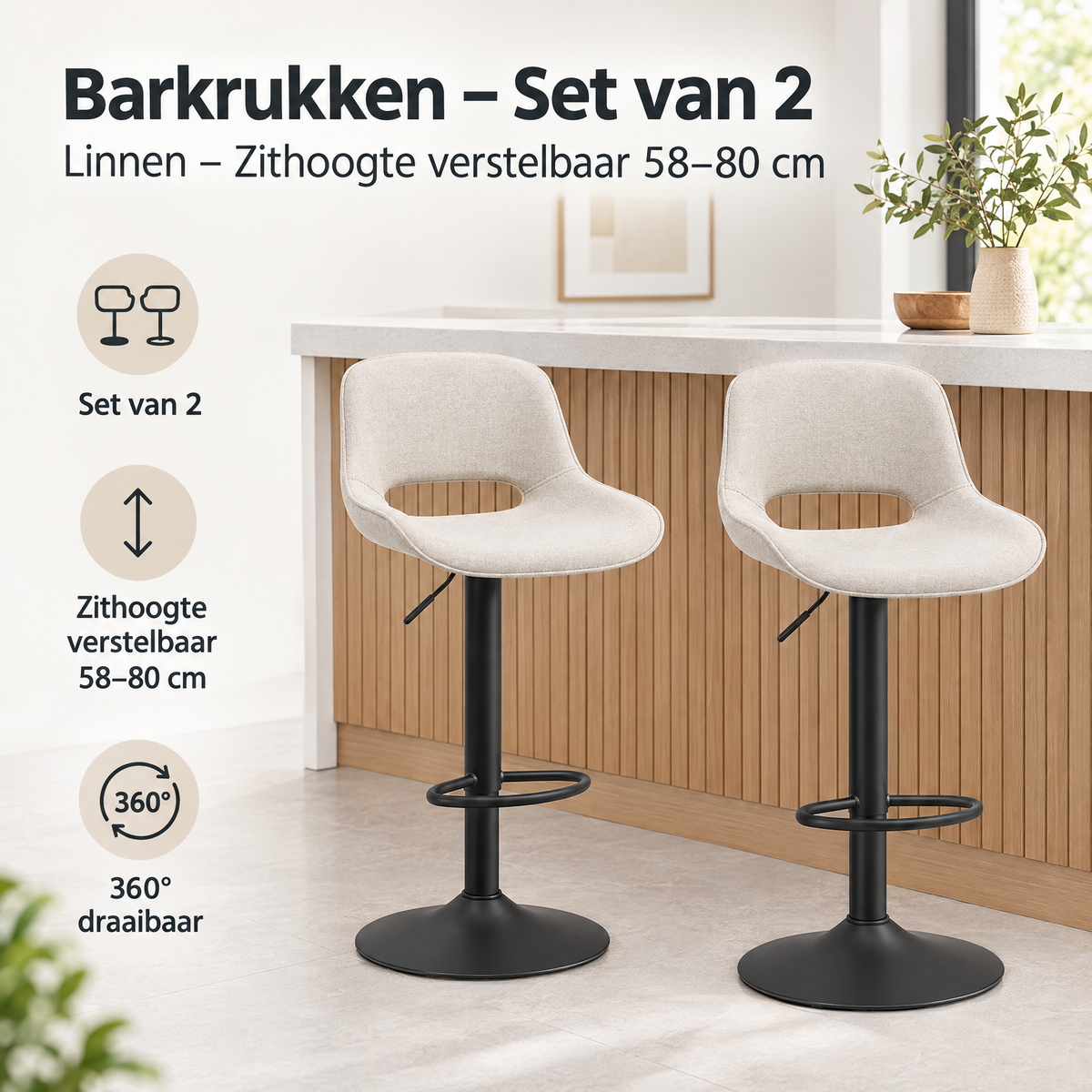 Praktische toepassing en keuzehulp voor barkrukken set van 2