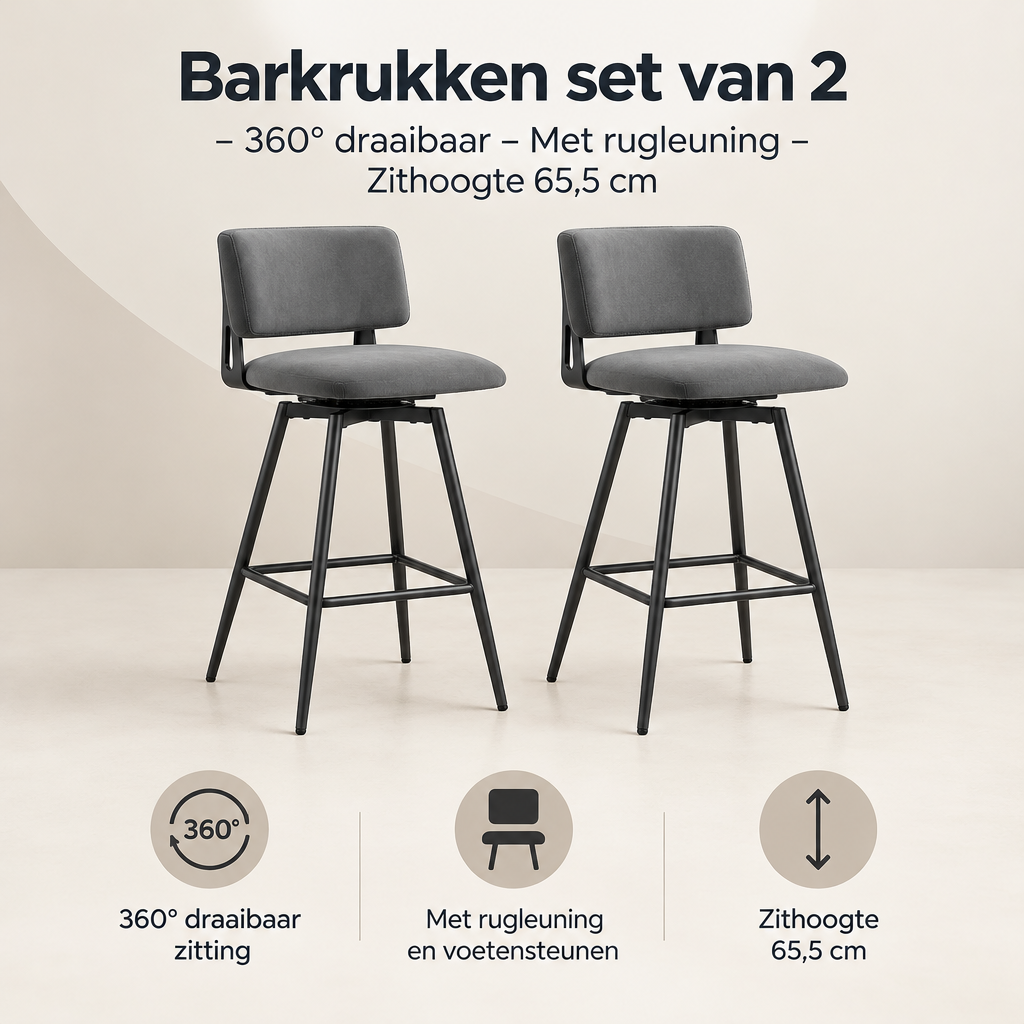 Overzicht van barkrukken set van 2 met de belangrijkste productvoordelen