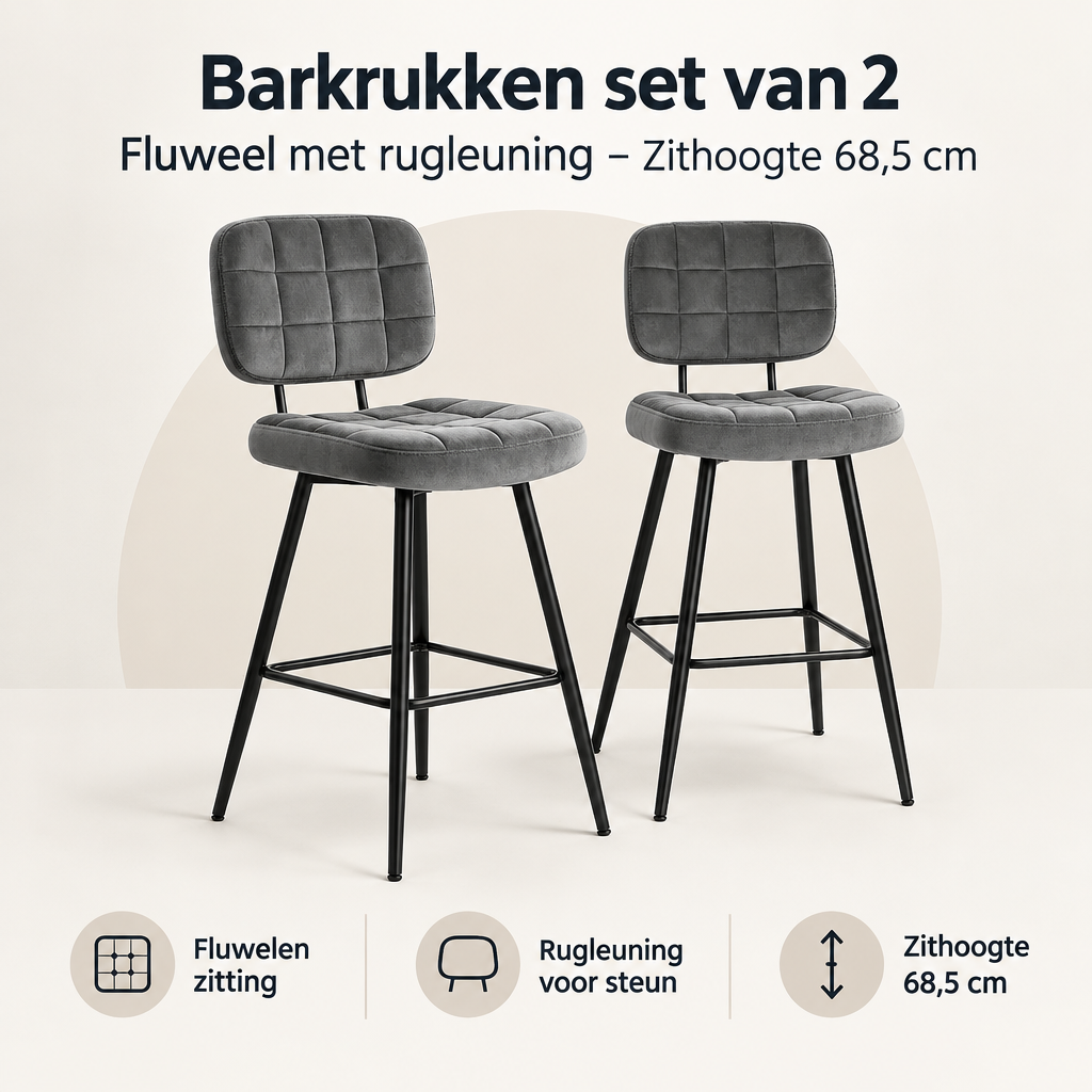 Overzicht van barkrukken set van 2 met de belangrijkste productvoordelen