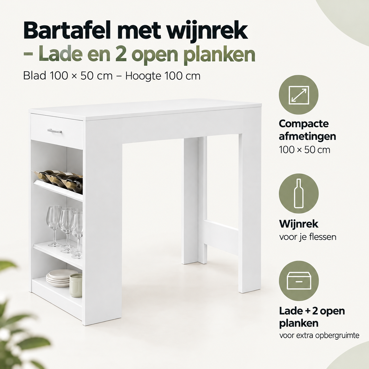 Belangrijkste voordelen en eigenschappen van bartafel met wijnrek