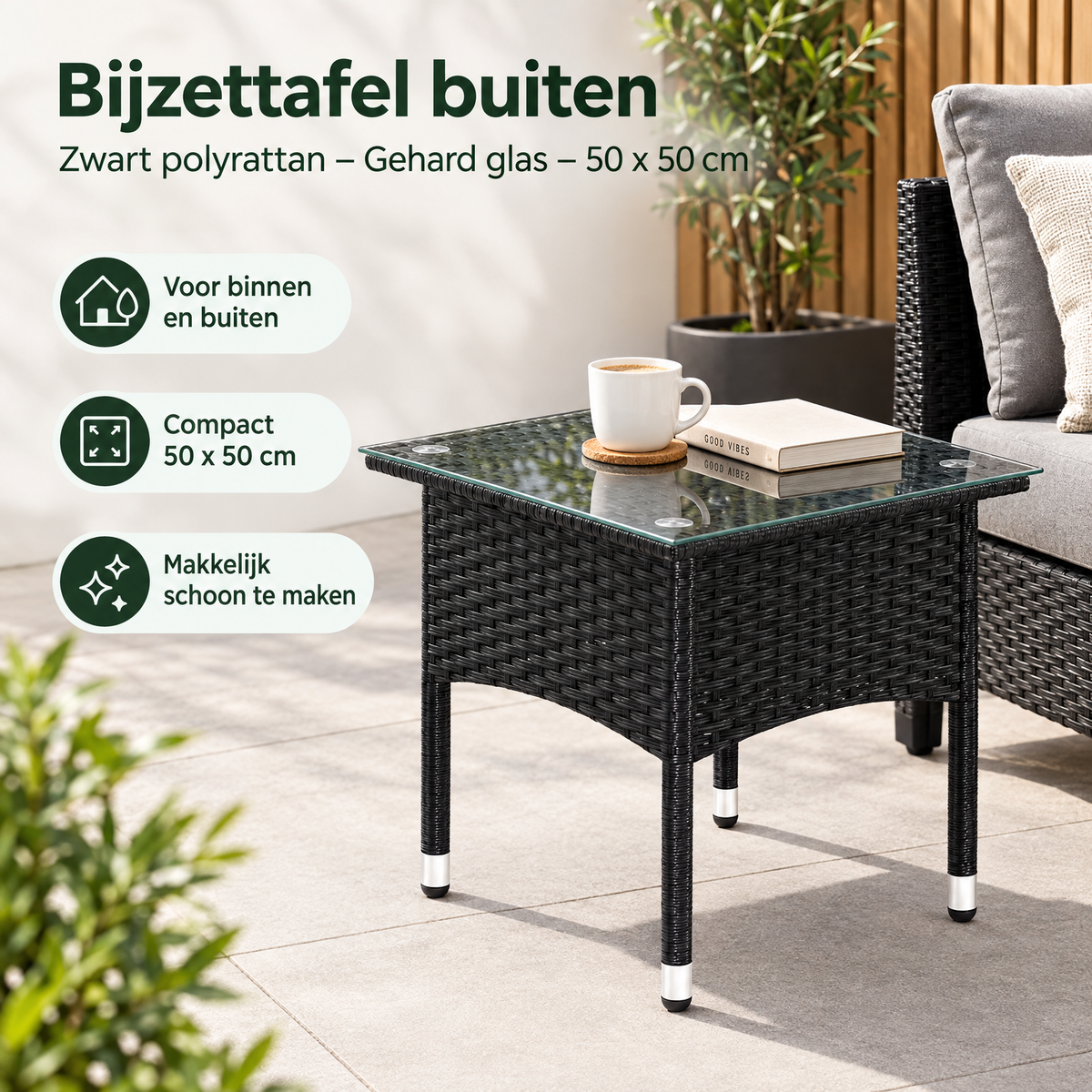 Praktische toepassing en keuzehulp voor bijzettafel buiten