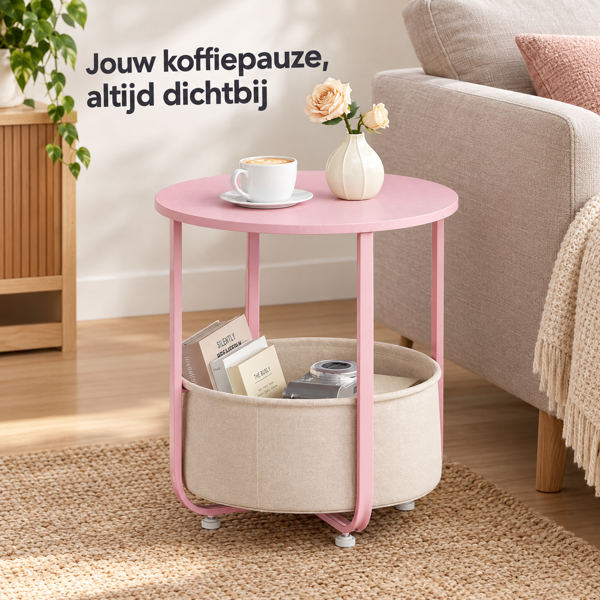 bijzettafel met opbergmand in gebruik in een passende praktijksituatie