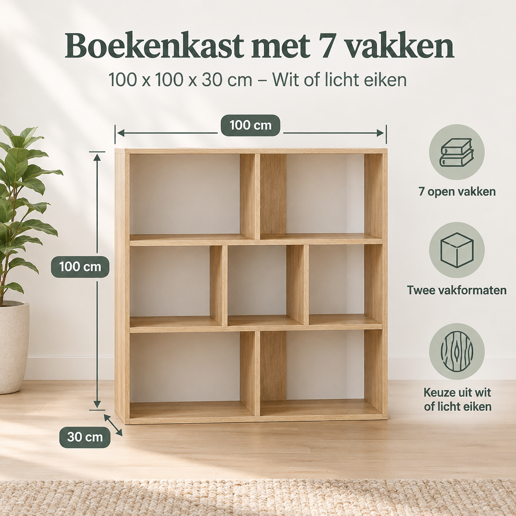 Afmetingen en productspecificaties van boekenkast 7 vakken