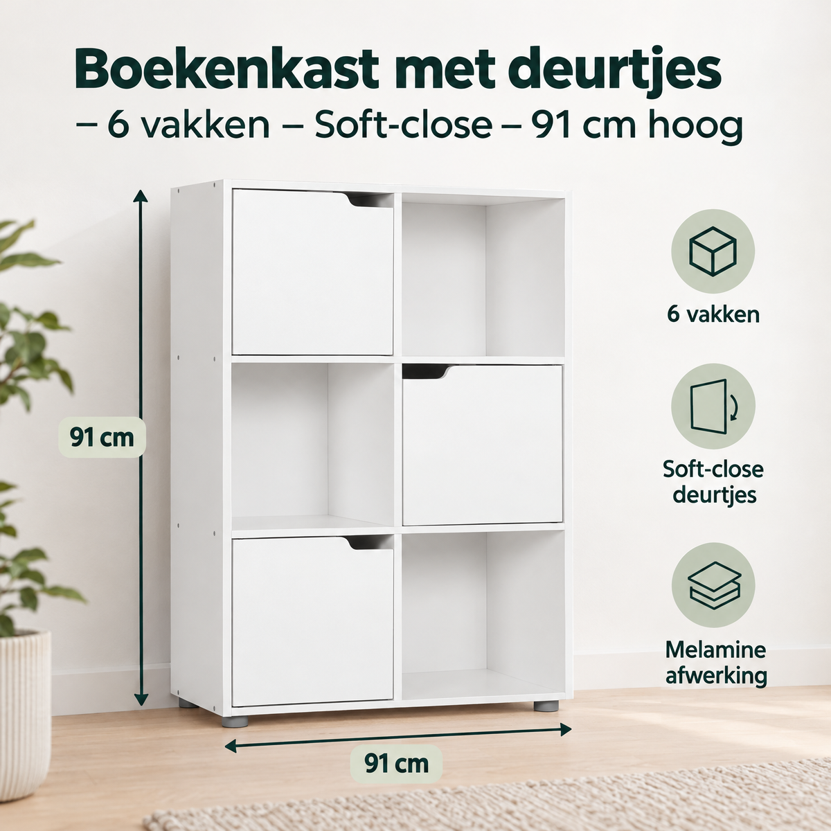 Afmetingen en productspecificaties van boekenkast met deurtjes