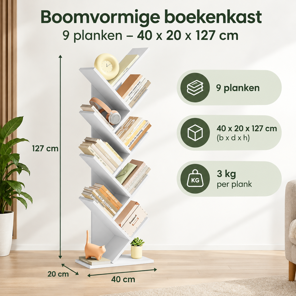 Afmetingen en productspecificaties van boomvormige boekenkast