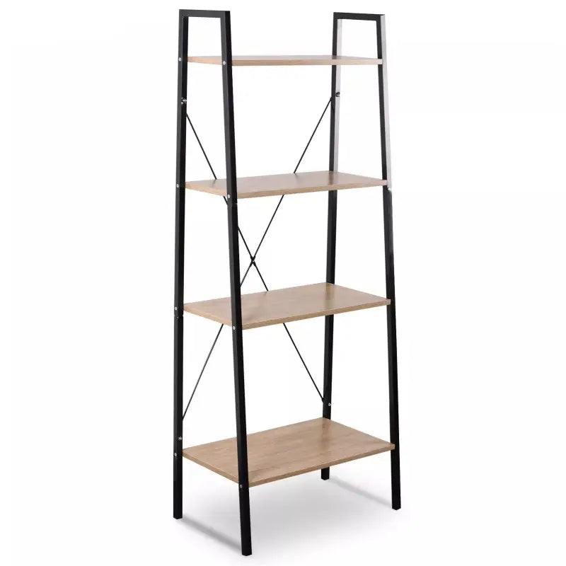 BukkitBow 4-laagse ladder boekenplank kast in licht hout, geschikt voor woonkamer, slaapkamer, keuken en eetkamer, afmetingen 60x35x148cm.