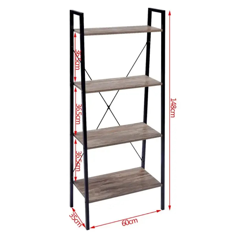 BukkitBow 4-laagse ladder boekenkast in hout, geschikt voor woonkamer, slaapkamer, keuken en eetkamer, 60x35x148cm.