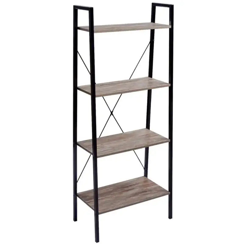 BukkitBow 4-lagen ladder boekenplank kast in houtkleur, voor woonkamer, slaapkamer of keuken, 60x35x148cm.