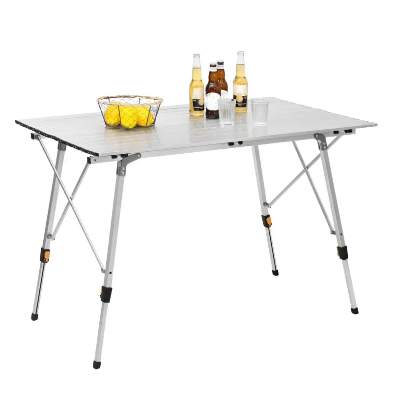 BukkitBow aluminium opvouwbare campingtafel, lichtgewicht en in hoogte verstelbaar, 120x68,5 cm met een hoogte van 59-78,5 cm